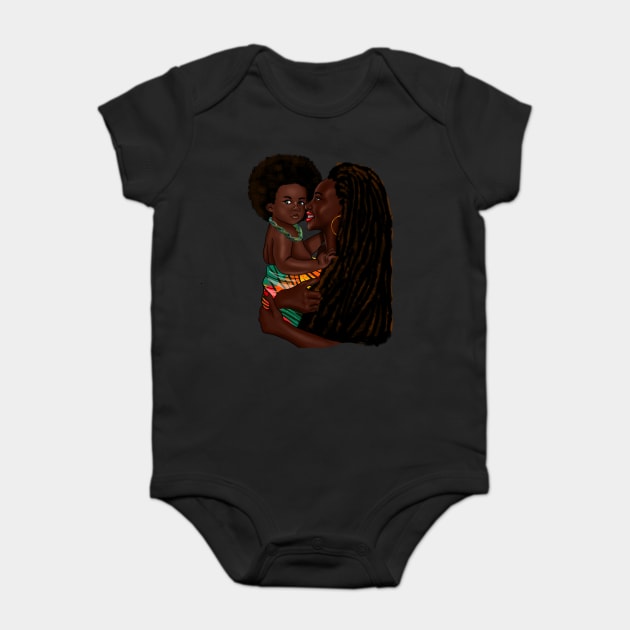 Loving Afro Mom and Baby, African Woman with Child Baby Bodysuit by logiamerch